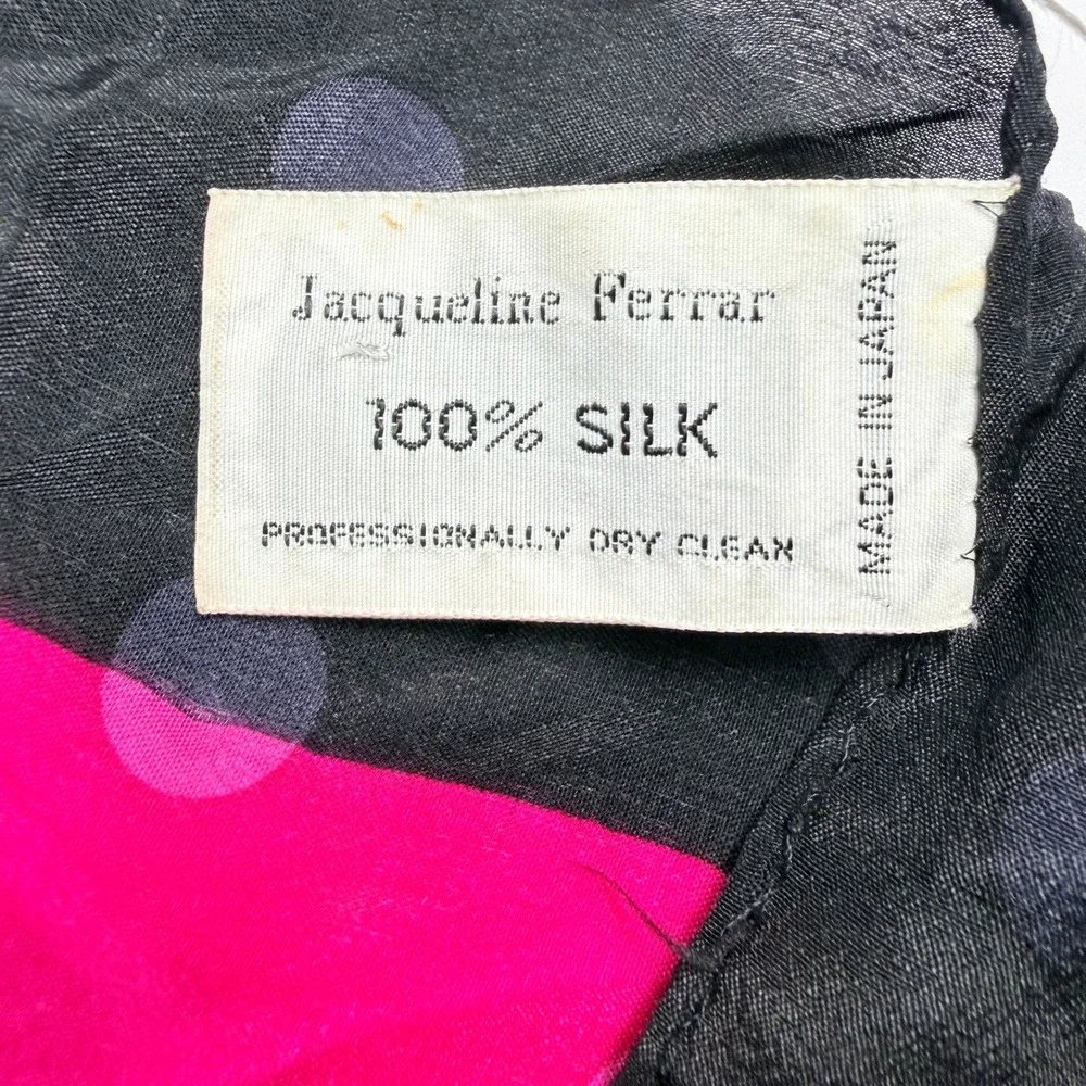 Jacqueline Ferrar Vtg 100%‎ Silk Scarf Pink Black Polka Dot Square 28x28 Japan